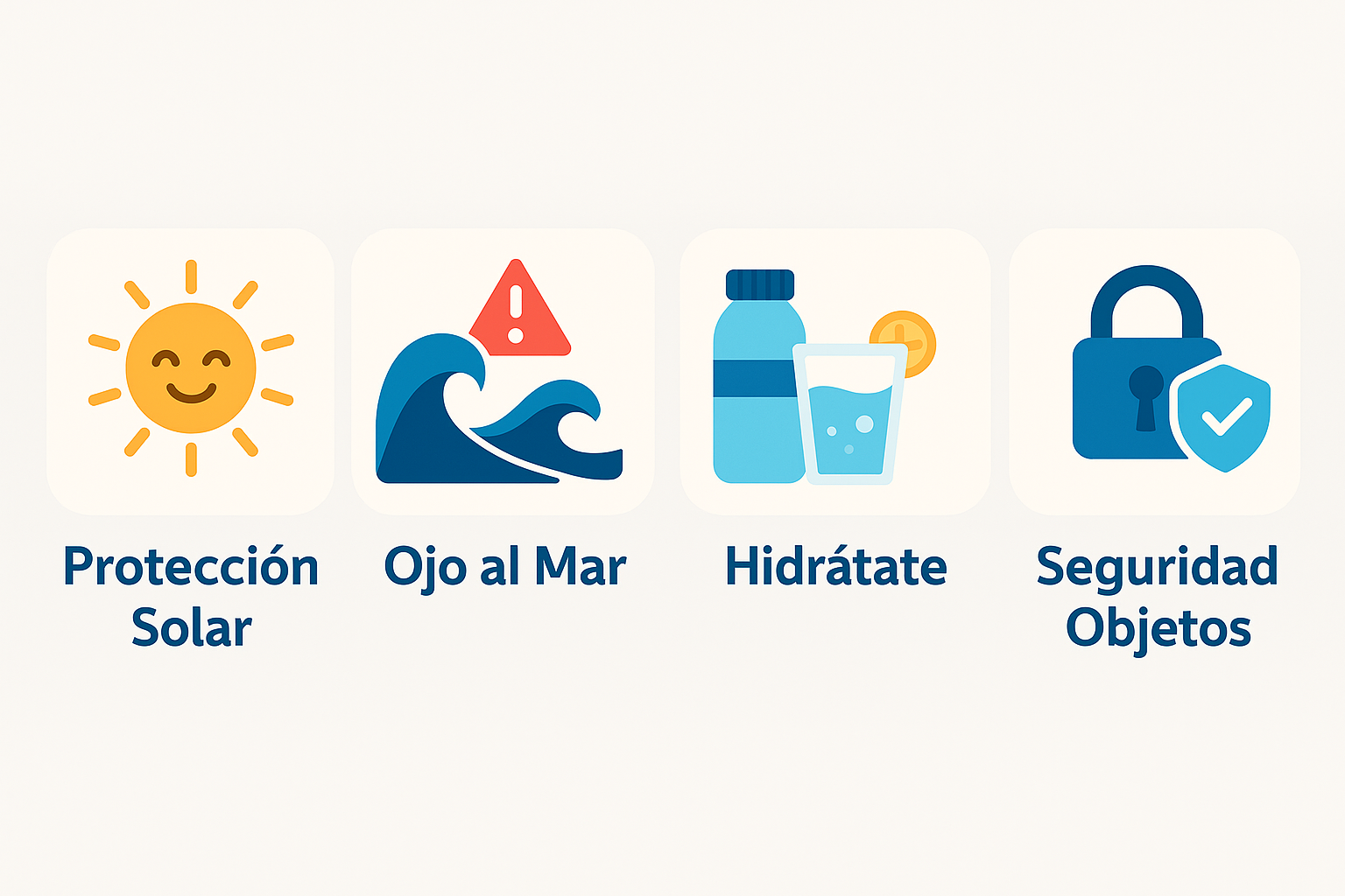 Infographic with four summer beach safety icons